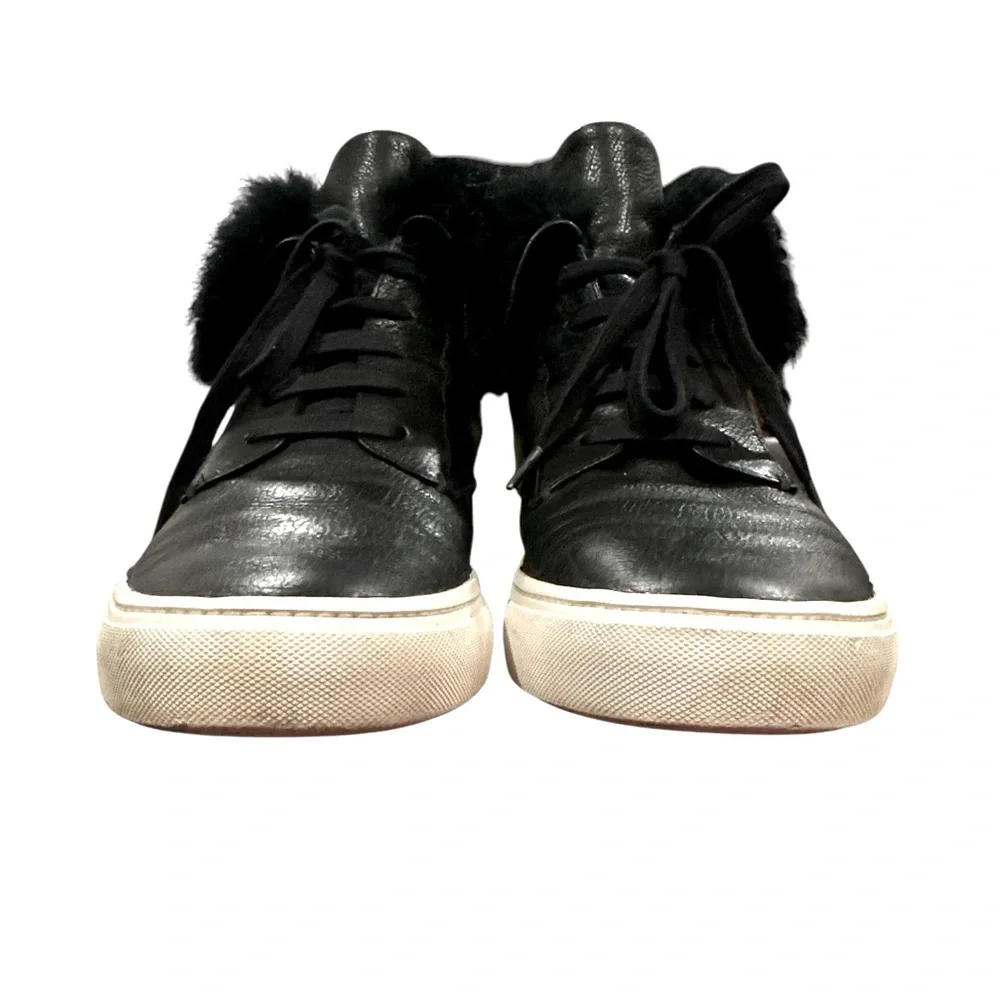 VINCE NYACK LADIES BLACK HIGH TOP RABBIT FUR TRIMMED SNEAKERS 9